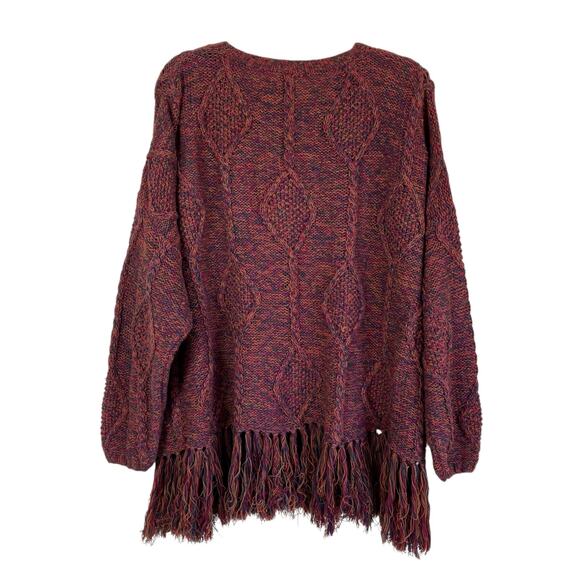 K.C. Creations Oversized Boho Artsy Tunic Sweater W Fringe Hem Rainbow Marled - Picture 4 of 16